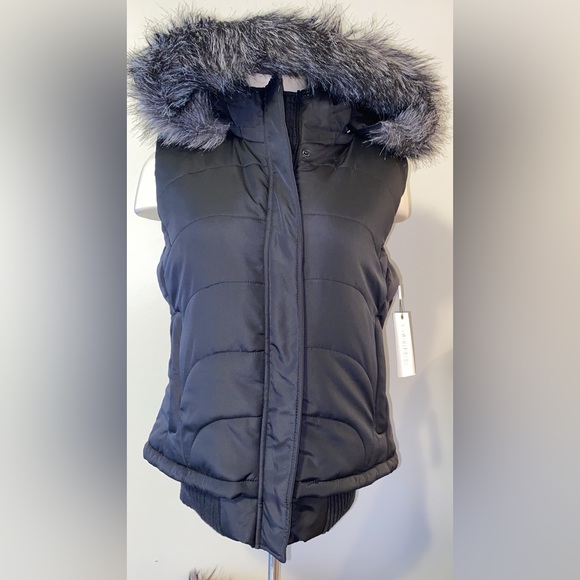 Calvin Klein Womens Black Quilted Faux Fur Puffer Vest Outerwear - Picture 2 of 16